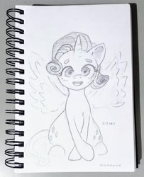 Size: 2292x2829 | Tagged: safe, artist:zamiración, rarity, alicorn, pony, g4, alicornified, cute, horn, pencil drawing, photo, race swap, raricorn, short hair, solo, traditional art, wings