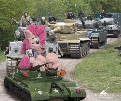 Size: 602x506 | Tagged: safe, artist:spainfischer, edit, pinkie pie, g4, actual historical footage, fursuit, german, irl, leopard 1, m4 sherman, panzer, photo, tank (vehicle), tiger (tank), wehrmacht, world war ii