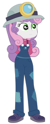 Size: 1900x4661 | Tagged: safe, artist:gmaplay, sweetie belle, human, equestria girls, g4, happily ever after party, my little pony equestria girls: better together, my little pony equestria girls: choose your own ending, clothes, female, headlamp, helmet, mining helmet, overalls, simple background, solo, transparent background