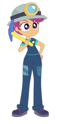 Size: 1900x4066 | Tagged: safe, artist:gmaplay, scootaloo, equestria girls, g4, happily ever after party, my little pony equestria girls: better together, my little pony equestria girls: choose your own ending, headlamp, pickaxe, simple background, solo, transparent background