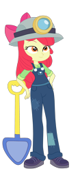 Size: 1900x4066 | Tagged: safe, artist:gmaplay, apple bloom, human, equestria girls, g4, happily ever after party, my little pony equestria girls: better together, my little pony equestria girls: choose your own ending, clothes, female, headlamp, helmet, mining helmet, overalls, shovel, simple background, solo, transparent background