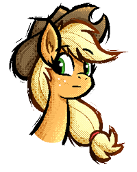 Size: 270x337 | Tagged: safe, artist:daze, applejack, earth pony, pony, g4, bust, digital art, female, mare, pixel-crisp art, simple background, solo, transparent background