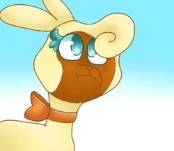 Size: 370x320 | Tagged: safe, artist:pomdb, sheep, them's fightin' herds, community related, female, gradient background, npc, ribbon, smiling, solo