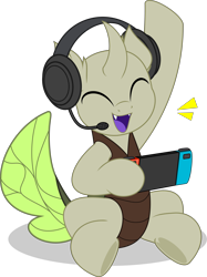 Size: 3731x5000 | Tagged: safe, artist:jhayarr23, oc, oc only, oc:copycat, changedling, changeling, changedling oc, changeling oc, headset, nintendo switch, simple background, solo, transparent background