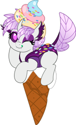 Size: 3042x5000 | Tagged: safe, artist:jhayarr23, oc, oc only, oc:elytra, changedling, changeling, changedling oc, changeling oc, food, ice cream, ice cream cone, purple changeling, simple background, solo, transparent background, white changeling