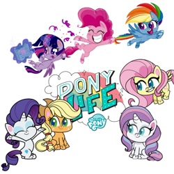 Size: 1255x1255 | Tagged: safe, applejack, fluttershy, pinkie pie, potion nova, rainbow dash, rarity, twilight sparkle, alicorn, earth pony, pegasus, pony, unicorn, g4.5, my little pony: pony life, book, horn, simple background, twilight sparkle (alicorn), white background