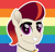 Size: 1300x1251 | Tagged: safe, artist:cloudy glow, rocky riff, earth pony, pony, g5, gay, gay pride flag, gradient background, male, pride, pride flag, pride month, rainbow background, smiling, solo, stallion