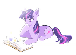 Size: 1500x1100 | Tagged: safe, artist:cinnamonmist, twilight sparkle, pony, unicorn, g4, book, horn, simple background, solo, unicorn twilight, white background