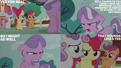 Size: 2000x1125 | Tagged: safe, edit, edited screencap, editor:quoterific, screencap, apple bloom, diamond tiara, scootaloo, sweetie belle, earth pony, pegasus, pony, crusaders of the lost mark, g4, season 5, cutie mark crusaders, female, fence, filly, foal, ponyville schoolhouse