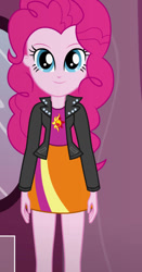 Size: 490x936 | Tagged: safe, artist:qbert2kcat, pinkie pie, equestria girls, g4, clothes, clothes swap, jacket, shirt, skirt, solo