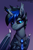 Size: 2000x3000 | Tagged: safe, artist:jedayskayvoker, oc, oc only, oc:umbra nights, alicorn, bat pony, bat wings, black sclera, bust, clothes, commission, ear piercing, eyebrows, eyebrows visible through hair, folded wings, gradient background, horn, icon, male, necktie, piercing, portrait, shirt, slit pupils, smiling, smirk, solo, stallion, suit, wings