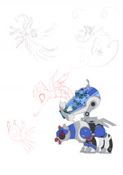 Size: 1280x1812 | Tagged: safe, artist:house-of-tykayl, alicorn, changeling, cyborg, cyborg pony, earth pony, pony, robot, robot pony, beast boy, cannon, clothes, costume, cyborg (dc comics), dc comics, large wings, mask, ponified, robin, roboticization, starfire, teen titans, teen titans go, wings