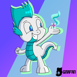 Size: 2500x2500 | Tagged: safe, artist:gradiusfanatic, oc, oc only, oc:bx-8, dragon, cutie mark, dragon oc, gradient background, male, no eyelashes, non-pony oc, solo, white sclera