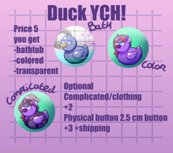 Size: 2680x2367 | Tagged: safe, artist:morrigun, oc, oc only, bird, duck, buttons, clothes, commission, cute, description is relevant, final fantasy, hat, horn, solo, text, wizard hat, ych example, ych result, your character here