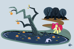 Size: 3000x2000 | Tagged: safe, artist:mafon, apple bloom, earth pony, pony, g4, food, orange, skull, tree