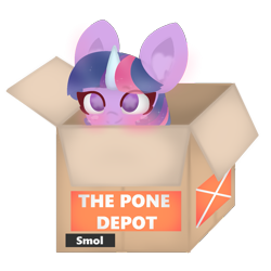 Size: 1227x1227 | Tagged: safe, artist:sodapop sprays, twilight sparkle, pony, unicorn, g4, blushing, box, ear fluff, eye clipping through hair, horn, pony in a box, simple background, solo, transparent background, wingding eyes