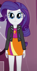 Size: 490x936 | Tagged: safe, artist:qbert2kcat, rarity, equestria girls, g4, clothes, clothes swap, jacket, shirt, skirt, solo, sunset shimmer's skirt