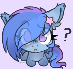 Size: 780x740 | Tagged: safe, artist:itsspoops, oc, oc only, pony, commission, ear fluff, eye clipping through hair, eyebrows, eyebrows visible through hair, looking at you, purple background, question mark, simple background, solo, ych result