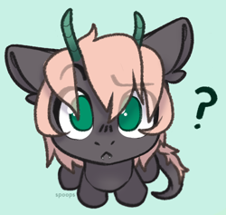 Size: 780x740 | Tagged: safe, artist:spoopygander, oc, oc only, oc:maverick shadowclaw, pony, commission, ear fluff, eye clipping through hair, eyebrows, eyebrows visible through hair, green background, looking at you, question mark, simple background, solo, ych result