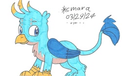 Size: 1120x700 | Tagged: safe, artist:cmara, gallus, griffon, g4, folded wings, male, simple background, smiling, solo, white background, wings