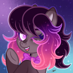 Size: 3000x3000 | Tagged: safe, artist:princessmoonsilver, oc, oc only, earth pony, pony, ethereal mane, galaxy mane, gradient background, one eye closed, solo, wink
