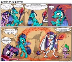 Size: 1940x1670 | Tagged: safe, artist:sirzi, princess ember, rarity, spike, twilight sparkle, alicorn, dragon, pegasus, pony, g4, gauntlet of fire, and then there's rarity, bloodstone scepter, comic, dialogue, dragon lands, dragon lord ember, dragon lord rarity, dragon to pony, dragoness, dragonified, female, heart, heart eyes, hoof hold, magic, male, mare, ponified, ponified ember, quill, raridragon, scroll, ship:sparity, shipping, signature, sitting on tail, species swap, speech bubble, straight, telekinesis, transformation, twilight sparkle (alicorn), wingding eyes, writing