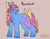 Size: 1453x1120 | Tagged: safe, artist:venus_ai_, bow tie (g1), earth pony, pony, g1, alternate cutie mark, alternate design, alternate hairstyle, blue coat, blue hooves, bow, female, looking at you, mare, pink mane, pink tail, purple eyes, signature, simple background, smiling, smiling at you, tail, title card, two toned mane, two toned tail, unshorn fetlocks