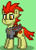 Size: 339x473 | Tagged: safe, artist:blackblade360, oc, oc only, oc:blaze (blackblade360), earth pony, pony, ashes town, fallout equestria, pony town, armor, digital art, earth pony oc, fallout, green background, green coat, male, mohawk, orange mane, orange tail, pixel art, raider, raider armor, simple background, solo, stallion, stallion oc, story included, tail, yellow eyes