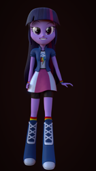 Size: 1080x1920 | Tagged: safe, artist:palmman529, rainbow dash, twilight sparkle, equestria girls, g4, 3d, boots, clothes, clothes swap, eyebrows, hand on hip, looking at you, rainbow socks, raised eyebrow, shoes, shorts, socks, solo, striped socks, sultry pose