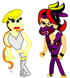 Size: 450x500 | Tagged: safe, artist:elijahzx360, oc, human, lizard, snake, equestria girls, g4, context in description, duo, mask, mortal kombat, simple background, singer, tongue out, transparent background