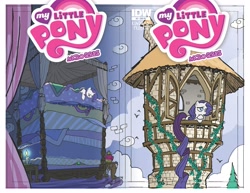 Size: 4050x3131 | Tagged: safe, artist:tony fleecs, idw, official comic, rarity, bird, pony, unicorn, g4, micro-series #3, my little pony micro-series, 2013, bags under eyes, bed, bedroom, blanket, candle, comic cover, cover, cover art, crossed hooves, fairy tale, female, horn, indoors, jewelry, long tail, mare, mattress, my little pony logo, parody, rapunzel, tail, tired, tower, tree, variant cover