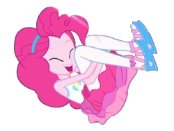 Size: 1253x945 | Tagged: safe, artist:blockslikepl, edit, edited screencap, screencap, pinkie pie, human, equestria girls, equestria girls specials, g4, my little pony equestria girls: forgotten friendship, background removed, clothes, eyes closed, female, happy, not a vector, rah rah skirt, rolling, simple background, skirt, solo, tank top, transparent background