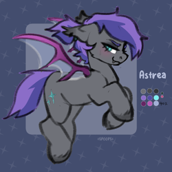 Size: 2300x2300 | Tagged: safe, artist:spoopygander, oc, oc only, oc:astrea, bat pony, changeling, hybrid, pony, solo