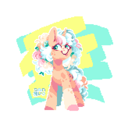 Size: 1312x1312 | Tagged: safe, artist:danvo, oc, oc only, pony, unicorn, digital art, female, horn, pixel art, simple background, soft color, solo