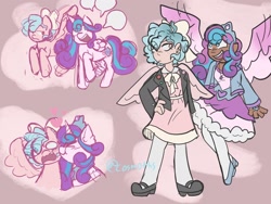 Size: 1600x1200 | Tagged: safe, artist:cosm0ths, cozy glow, princess flurry heart, alicorn, human, pegasus, pony, g4, alternate hairstyle, bow, bracelet, cheek kiss, clothes, cozybetes, crown, cute, dark skin, dress, duo, duo female, ear piercing, earring, eyes closed, female, flurrybetes, freckles, hair bow, heart, high heels, hug, humanized, jacket, jewelry, kissing, leather, leather jacket, lesbian, necklace, older, older cozy glow, older flurry heart, open mouth, piercing, regalia, ship:cozyheart, shipping, shoes, socks, speech bubble, stockings, thigh highs, winged humanization, wings