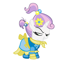 Size: 1600x1600 | Tagged: safe, artist:angel-the-bunny, sweetie belle, pony, unicorn, g4, sisterhooves social, clothes, dress, eyebrows, female, filly, flower, flower in hair, foal, horn, raised eyebrow, scarf, simple background, socks, solo, transparent background, vector