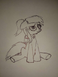 Size: 2448x3264 | Tagged: safe, artist:darkestjewels, oc, oc only, oc:gumdrops, pegasus, pony, collar, cute, grayscale, looking at you, monochrome, simple background, sitting, smiling, smiling at you, solo, traditional art, wings