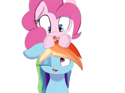 Size: 2700x2000 | Tagged: safe, artist:psychotix, pinkie pie, rainbow dash, earth pony, pegasus, pony, g4, duo, duo female, female, floppy ears, lesbian, looking at each other, looking at someone, one eye closed, ship:pinkiedash, shipping, simple background, smiling, tongue out, white background