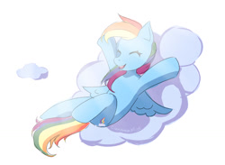 Size: 1500x1100 | Tagged: safe, artist:cinnamonmist, rainbow dash, pony, g4, cloud, on a cloud, simple background, solo, white background