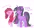 Size: 2048x1666 | Tagged: dead source, safe, artist:petaltwinkle, pinkie pie, twilight sparkle, earth pony, pony, unicorn, g4, alternate cutie mark, alternate hairstyle, alternate tailstyle, assistant, bangs, blushing, duo, duo female, ear blush, eye clipping through hair, eyelashes, eyes closed, facial markings, female, horn, long mane, long tail, looking away, mare, multicolored mane, multicolored tail, narrowed eyes, nose blush, pink coat, pink mane, pink text, ponytail, purple coat, purple eyes, purple text, raised hoof, shiny eyes, shiny mane, signature, simple background, smiling, standing, straight mane, straight tail, tail, text, three toned mane, three toned tail, tied mane, unicorn horn, unicorn twilight, wavy mane, white background