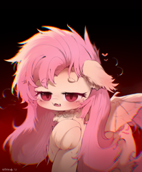 Size: 2617x3156 | Tagged: safe, artist:xinjinjumin313972032729, artist:柏雪闻采edge_, fluttershy, bat pony, pony, g4, bat ponified, bat wings, blushing, chest fluff, cute, ear fluff, ear tufts, eyebrows, eyebrows visible through hair, fangs, female, floppy ears, flutterbat, frog (hoof), heart, high res, hoof heart, leg fluff, looking at you, mare, open mouth, race swap, raised hoof, shyabates, shyabetes, slit pupils, solo, spread wings, underhoof, wings