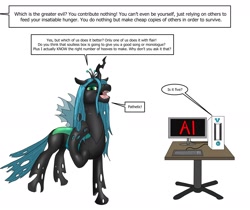 Size: 2400x2016 | Tagged: safe, artist:termyotter, queen chrysalis, changeling, g4, atg 2024, computer, newbie artist training grounds, simple background, solo, white background