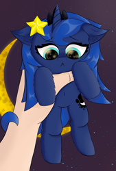 Size: 2700x4000 | Tagged: safe, artist:twinky, princess luna, alicorn, pony, g4, crescent moon, ear fluff, female, fluffy, horn, mare, moon, solo