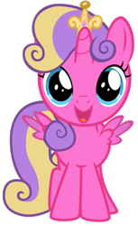 Size: 1280x2094 | Tagged: safe, artist:lizzmcclin, princess skyla, alicorn, pony, g4, crown, cute, female, filly, foal, jewelry, looking at you, open mouth, open smile, regalia, simple background, smiling, solo, spread wings, transparent background, vector, wings