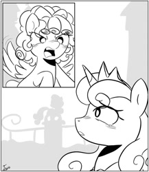 Size: 833x959 | Tagged: artist needed, safe, cozy glow, princess flurry heart, alicorn, pegasus, pony, g4, angry, comic panel, crying, duo, monochrome, older, older flurry heart