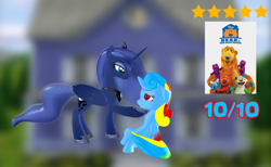 Size: 1148x707 | Tagged: safe, artist:puzzlshield2, princess luna, oc, oc:puzzle shield, alicorn, pony, g4, 3d, bear in the big blue house, childhood, comforting, crossover, disney, heartwarming, hoof on chin, mmd, nostalgia, princess of the night, review, sitting, tv show