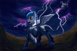 Size: 1500x1000 | Tagged: safe, artist:freemind, pegasus, fallout equestria, armor, enclave, helicopter, lightning, male