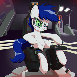 Size: 2000x2000 | Tagged: safe, artist:trackheadtherobopony, oc, oc:shy white flash, pegasus, chair, elite dangerous, science fiction, solo, spaceship