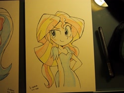 Size: 4096x3072 | Tagged: safe, artist:k-nattoh, sunset shimmer, human, equestria girls, g4, clothes, cute, dress, irl, paper, photo, shimmerbetes, smiling, solo, traditional art