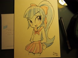 Size: 4096x3072 | Tagged: safe, artist:k-nattoh, sonata dusk, human, equestria girls, g4, bow, clothes, cute, hair bow, irl, paper, photo, school uniform, skirt, smiling, solo, sonatabetes, traditional art